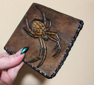 Hand-tooled leather Spider wallet build