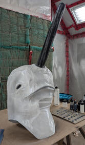Kid's "Paper Mache" Narwhal Mascot Head Build WIP